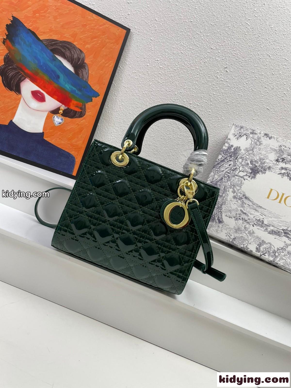LADY DIOR パテントレザー ミディアムバッグ クリスチャン・ディオール バッグ コピー ハンドバッグ グリーン-0