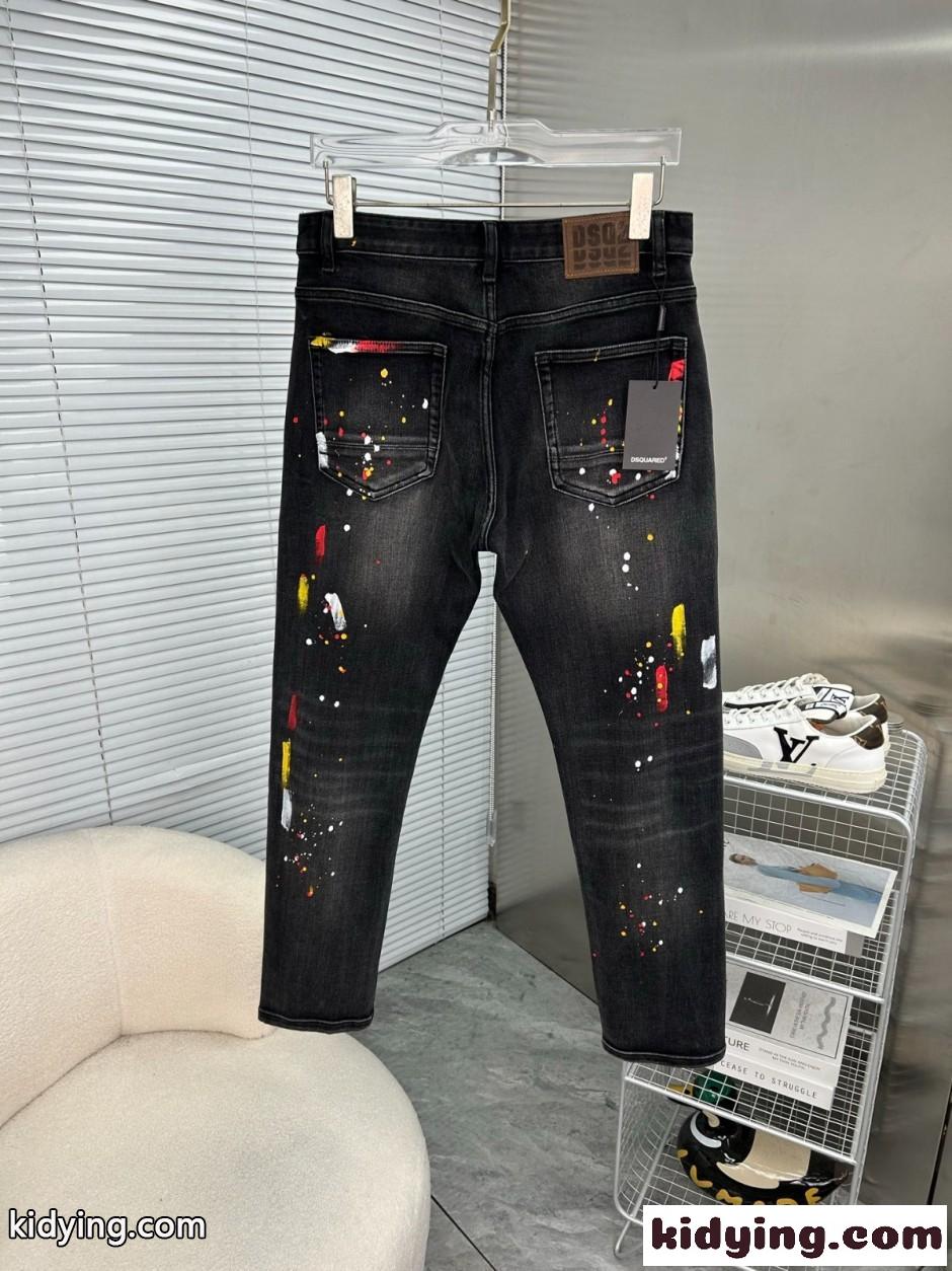 ペイント＆ダメージ加工 デニムパンツ ディースクエアード ジーンズ 偽物 ブラック-2