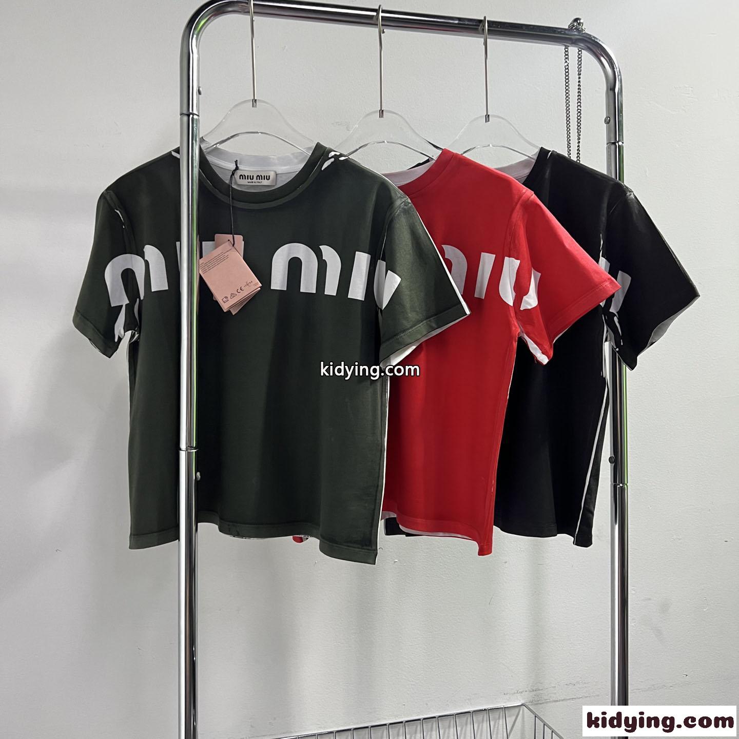 23春夏新作~クルーネック ロゴ 半袖Tシャツ ミュウミュウ 半袖Tシャツ コピー レディース-0