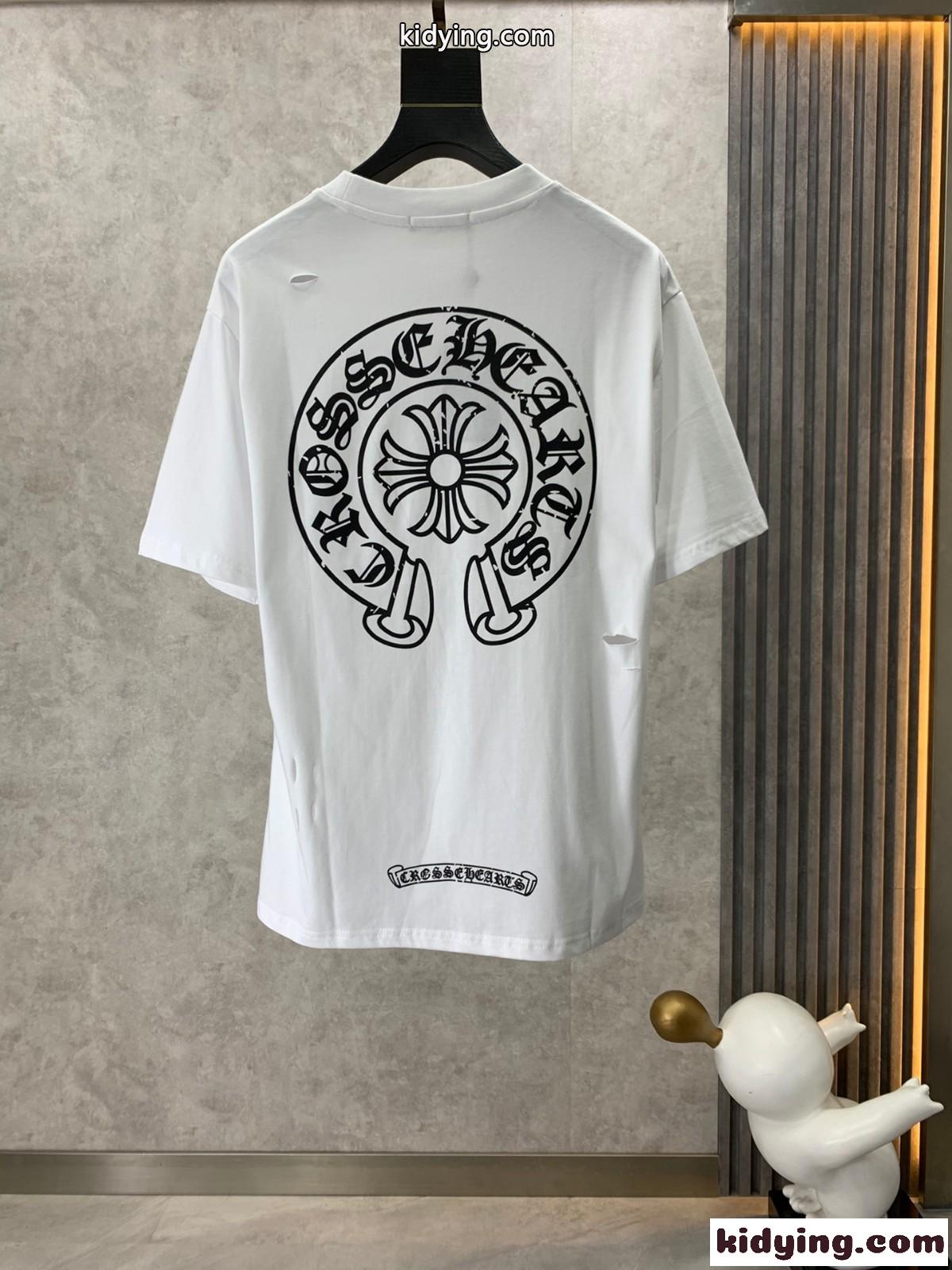 カジュアル ゆったり 快適 クルーネック クロムハーツ Tシャツ コピー コットン 半袖Tシャツ ホワイト-2