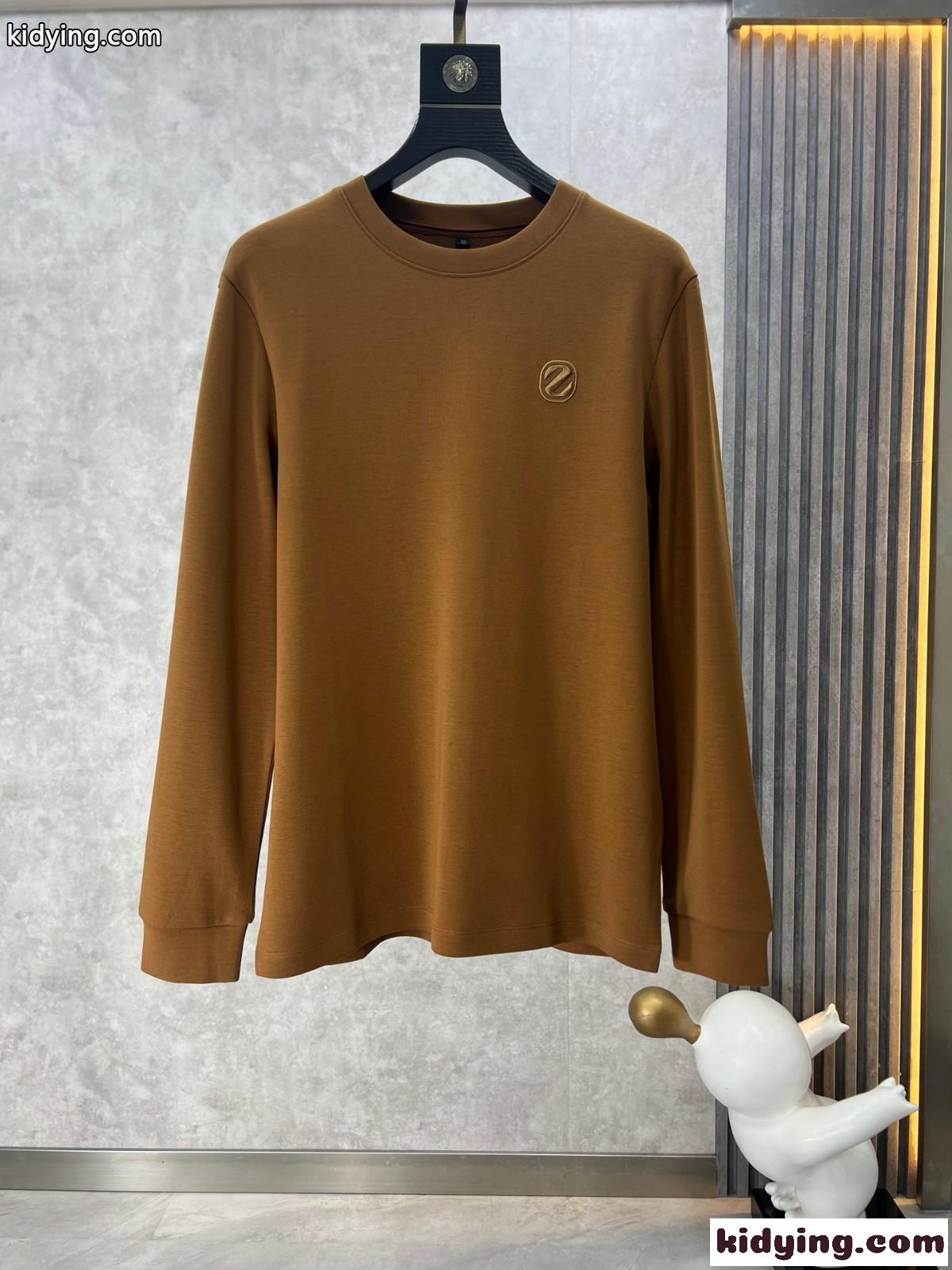 ベーシック ロゴ クルーネック エルメネジルド・ゼニア Tシャツ コピー スウェットシャツ ブラウン-0