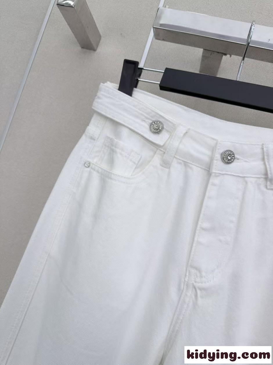 洗練された ビジューボタン デニムパンツ エルメス ジーンズ コピー ホワイト-4