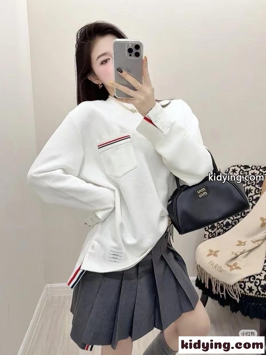 カジュアル お洒落 長袖Tシャツ トムブラウン Tシャツ 偽物 クルーネック ホワイト-3