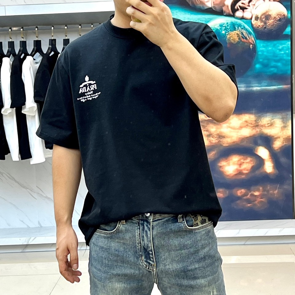 カジュアル リラックス プラダ Tシャツ コピー コットンジャージー 半袖Tシャツ ブラック-1