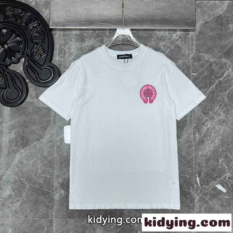 オシャレ ロゴ カジュアル 合わせやすい クルーネック 春夏 トップス クロムハーツ 半袖Tシャツ コピー ホワイト ブラック-1