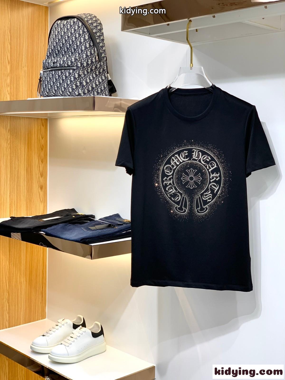 着心地抜群 柔らかい 通気性 クロムハーツ 半袖Tシャツ コピー カジュアル オシャレ ロゴ クルーネック ホワイト ブラック-4