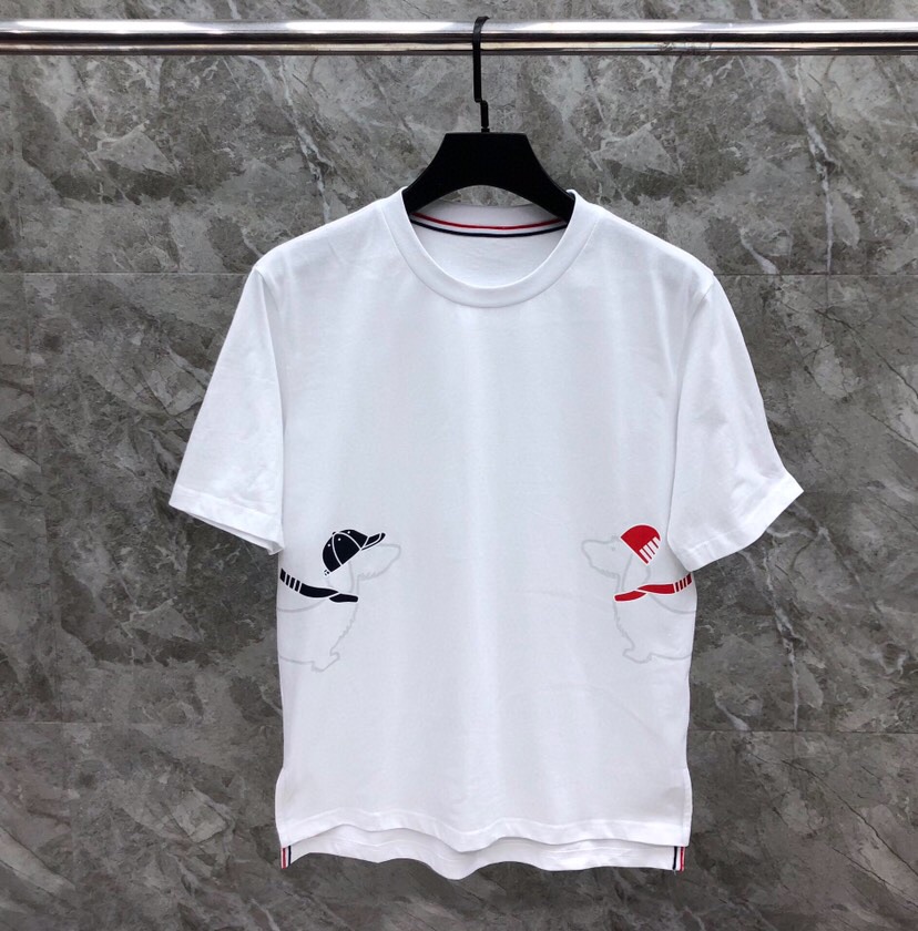 トムブラウン Tシャツ 偽物 可愛い おしゃれ プリント コットン 半袖Tシャツ-1