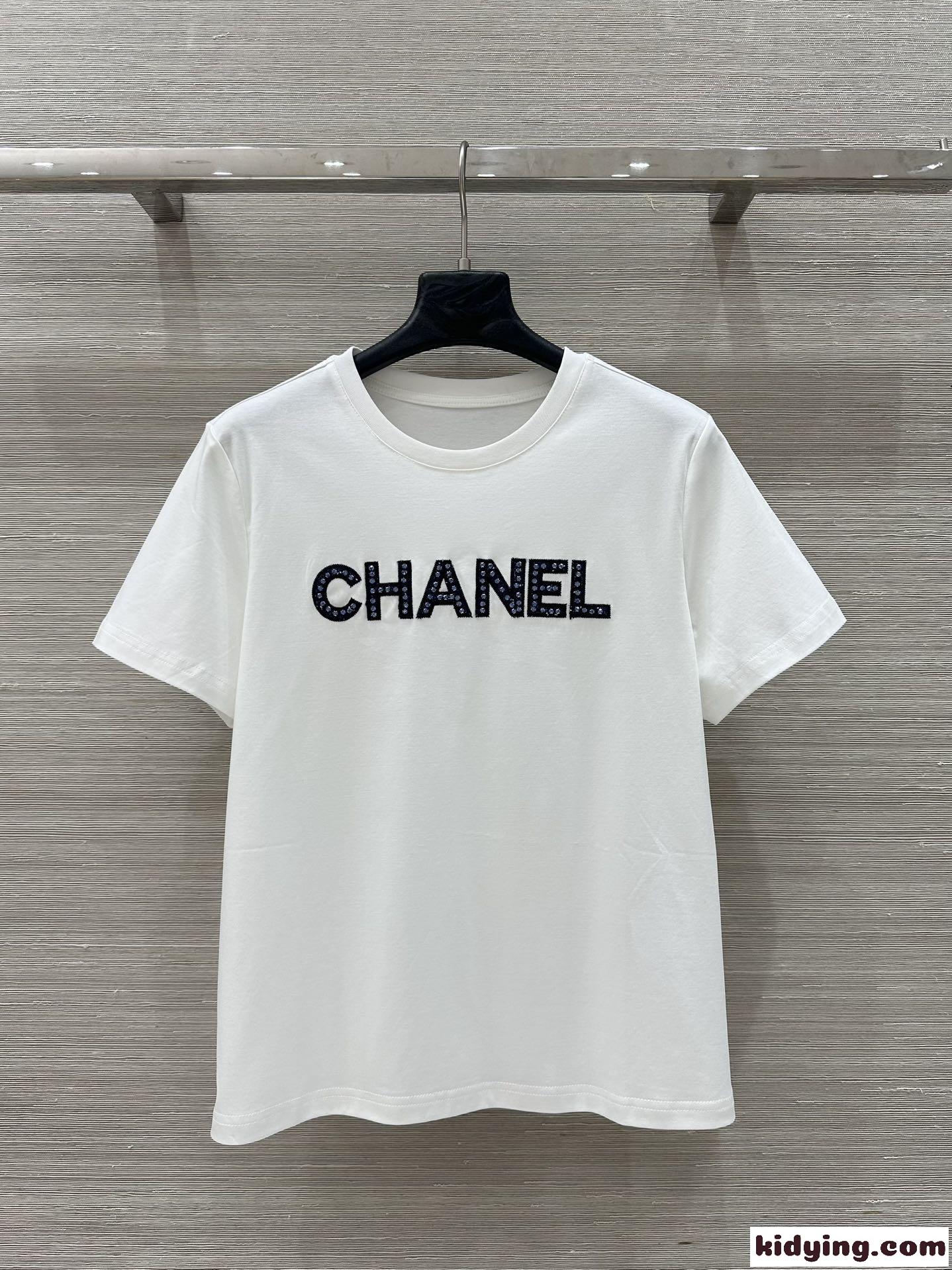 シャネル Tシャツ コピー クルーネック シンプル ロゴ入り コットン 半袖Tシャツ-2