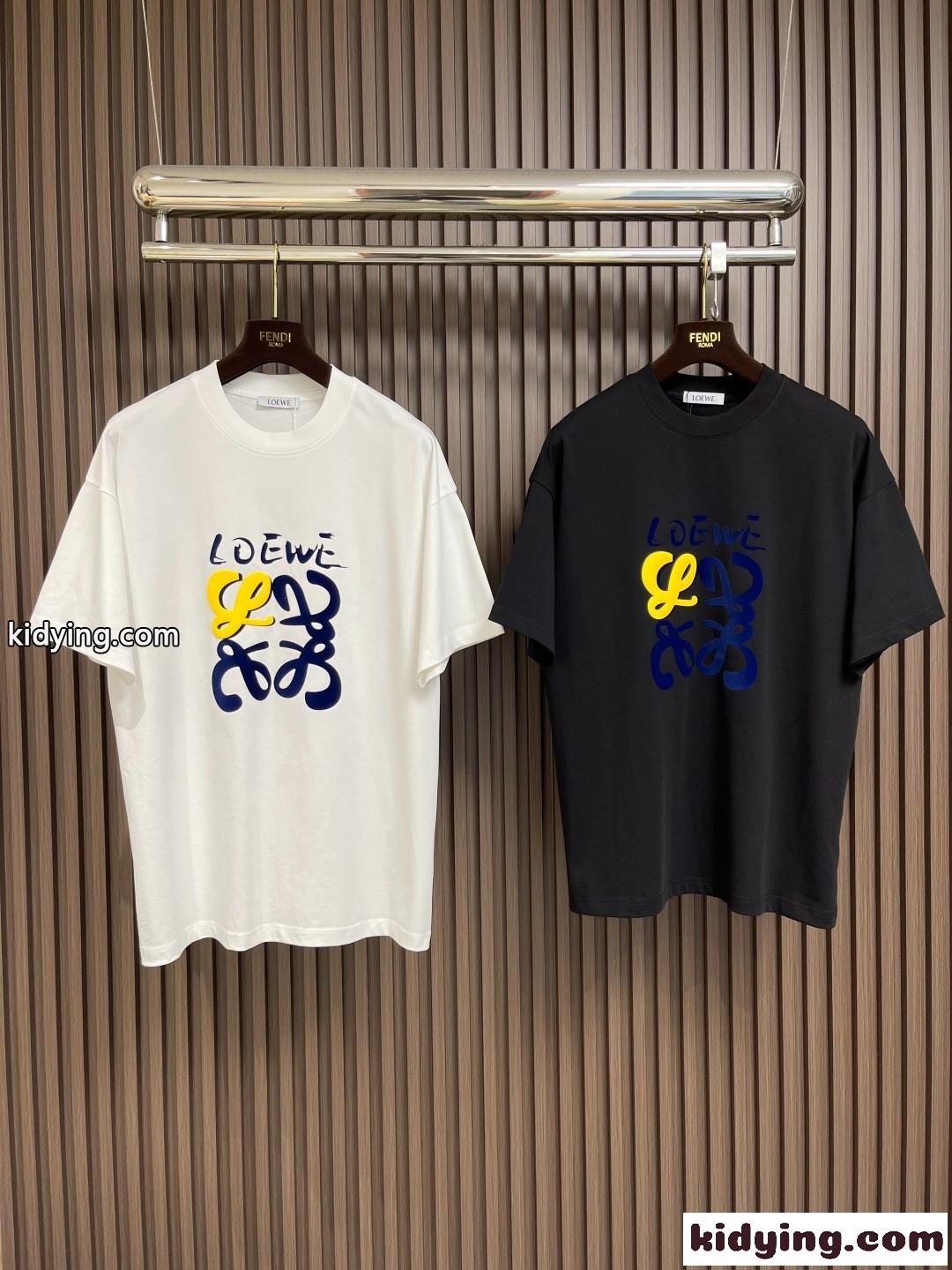 お洒落 カジュアル ロゴプリント 半袖Tシャツ ロエベ Tシャツ 偽物 クルーネック-2