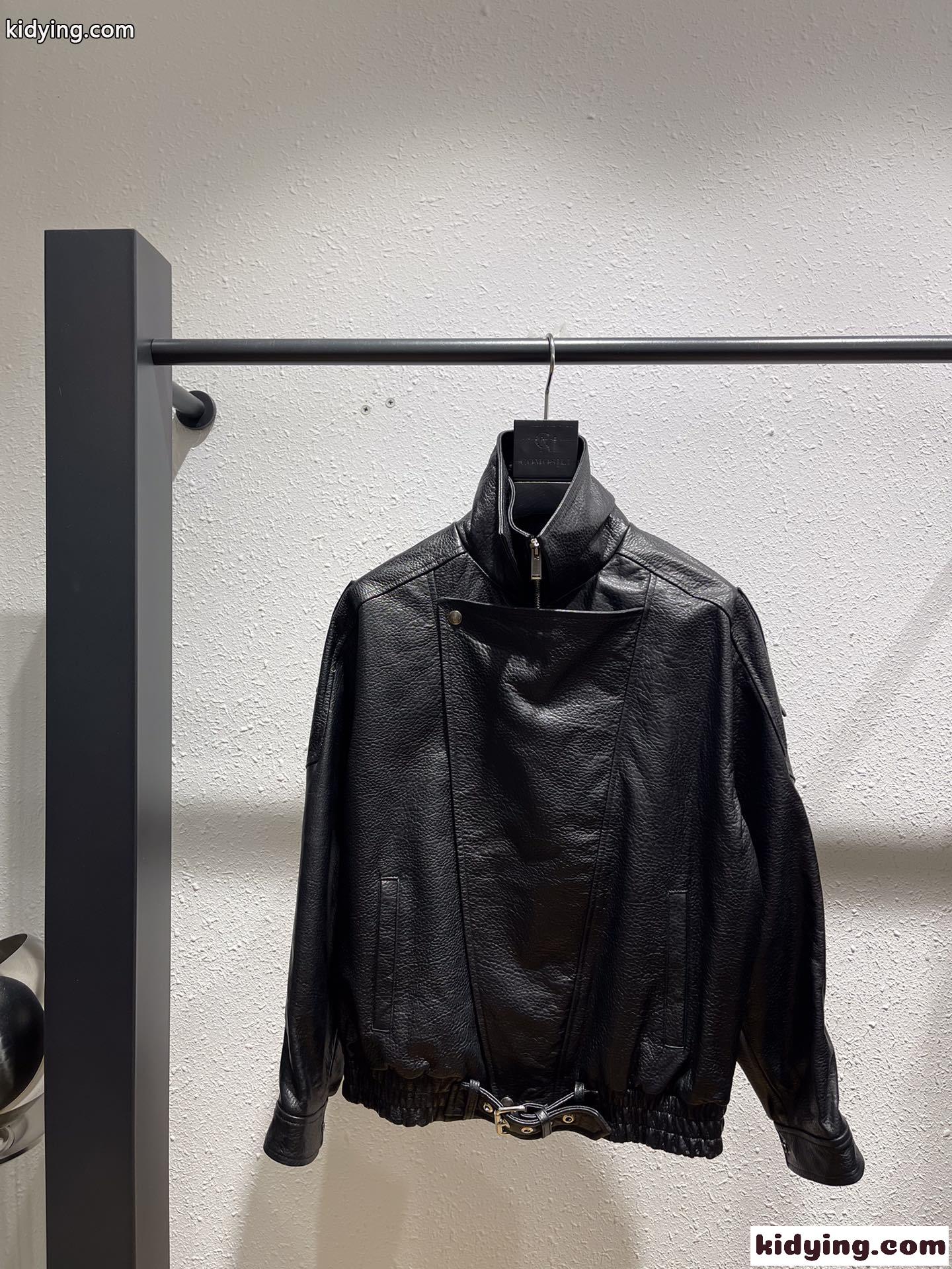 YSL サンローランジャケットコピー レザー 本革 アウター トップス ハイネック ブラック-0