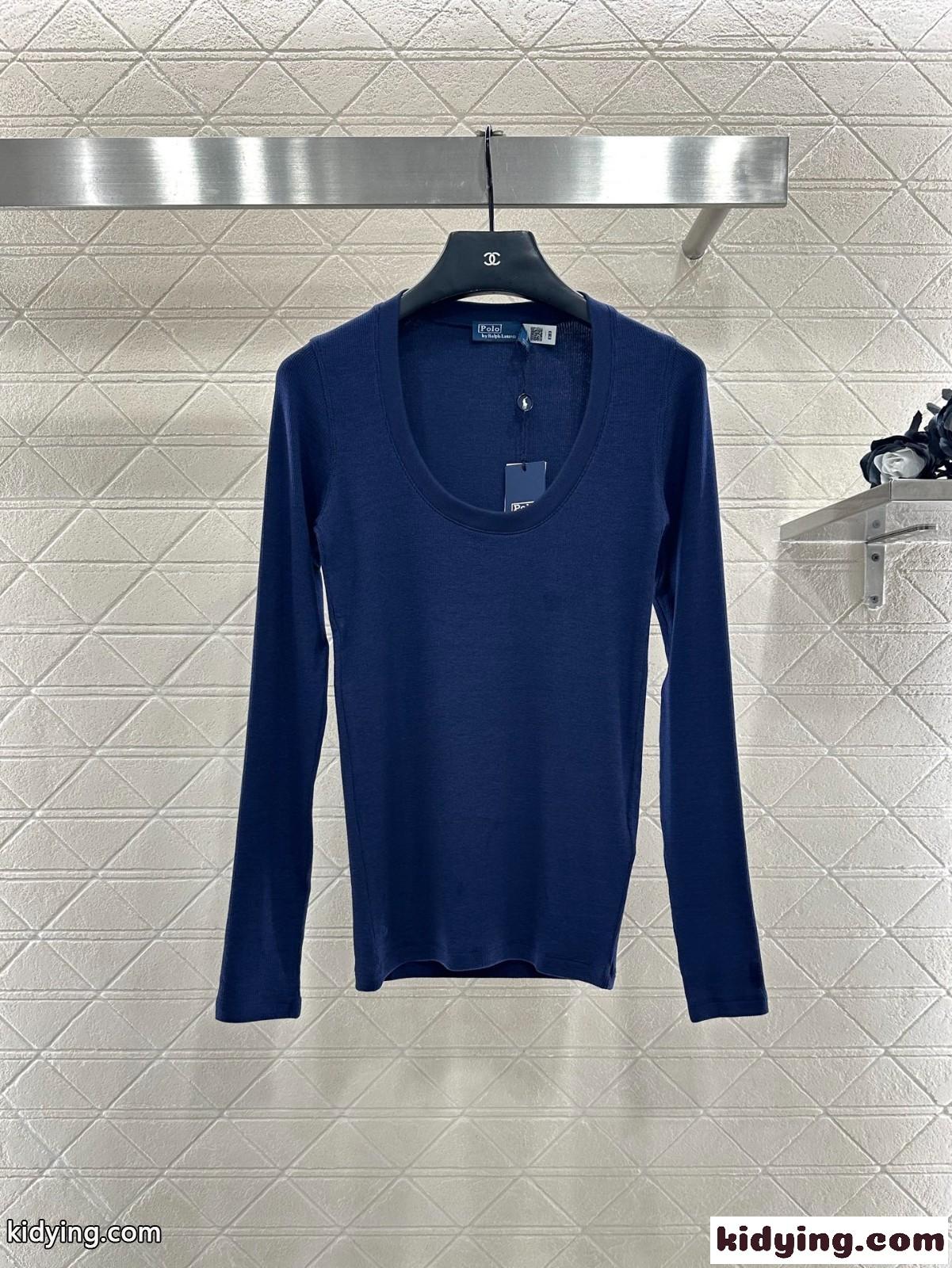 ラルフローレン Tシャツ 偽物 シンプル 着回し Uネックカットソー ブルー-1