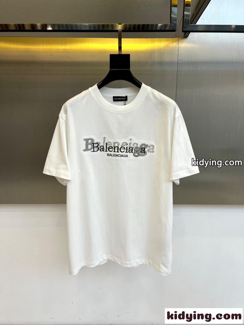 カジュアル ロゴ クルーネック 半袖Tシャツ バレンシアガ Tシャツ 偽物 ホワイト-1