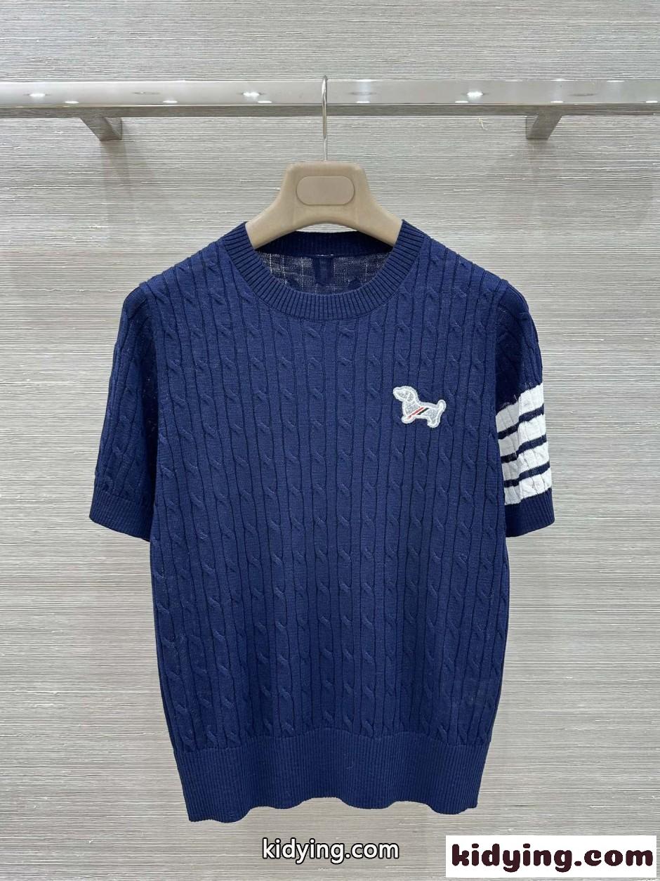 上品 ケーブル編み 半袖セーター トムブラウン セーター コピー ネイビー-0