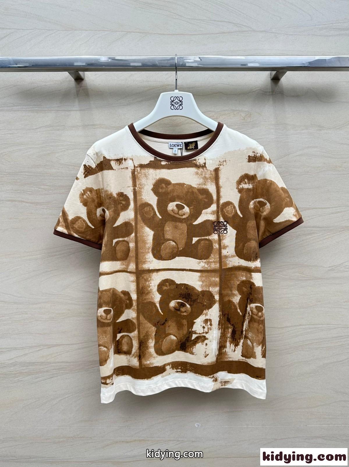 可愛い テディベアプリント コットンTシャツ ロエベ Tシャツ スーパーコピー-2