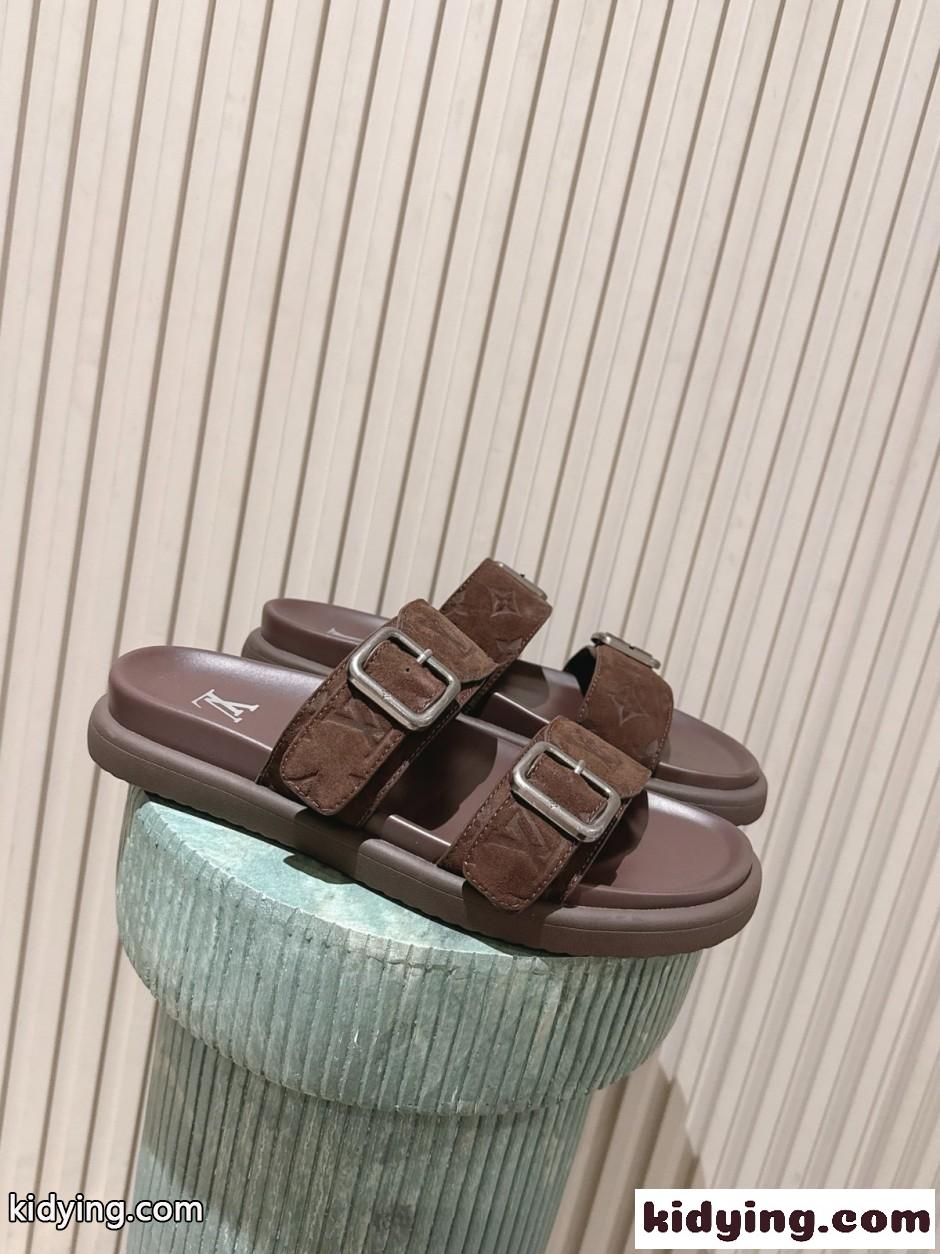 洗練された スエード LV ヴェニス ミュール ルイ・ヴィトン サンダル コピー ダークブラウン-1