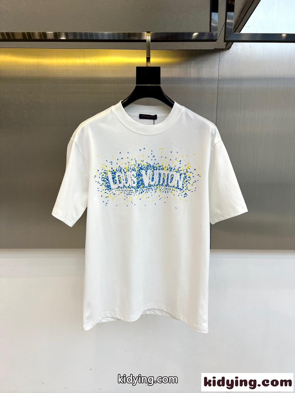 お洒落 ロゴプリント クルーネック ルイ・ヴィトン Tシャツ 偽物 半袖Tシャツ ホワイト-0
