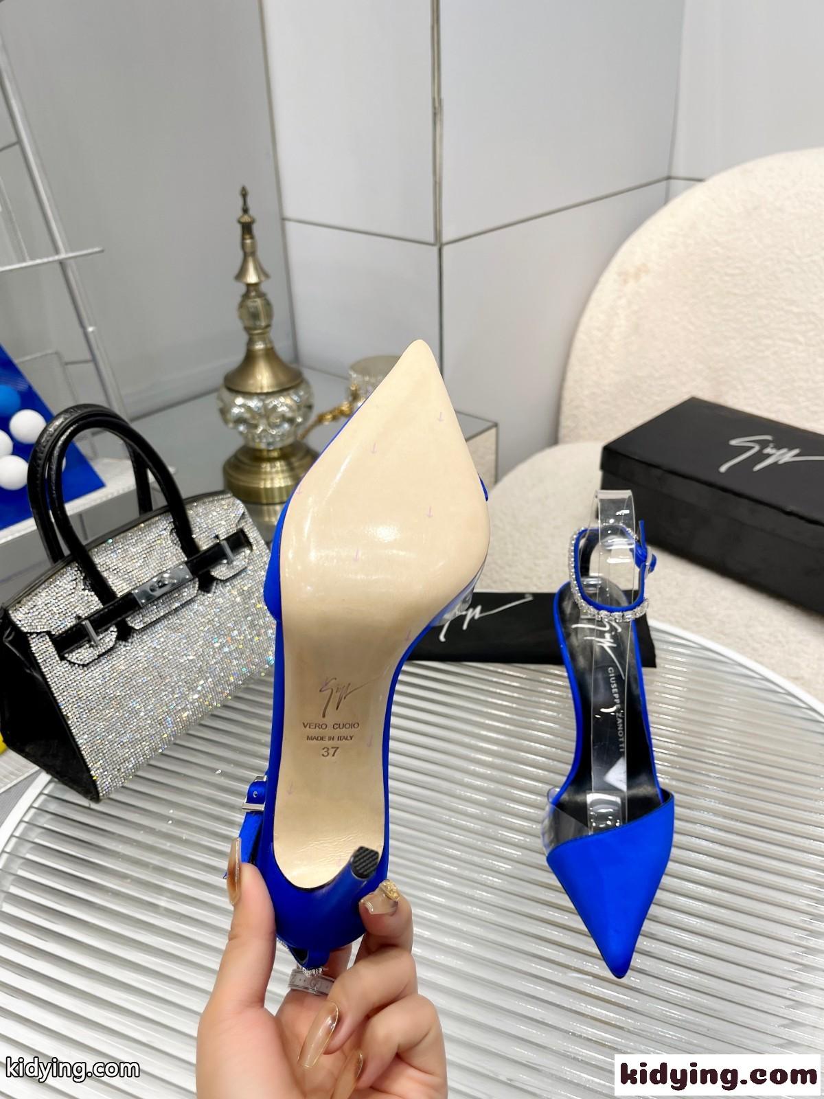女性らしい サテン 10.5cm ハイヒール ジュゼッペ・ザノッティ サンダル コピー ブルー-3