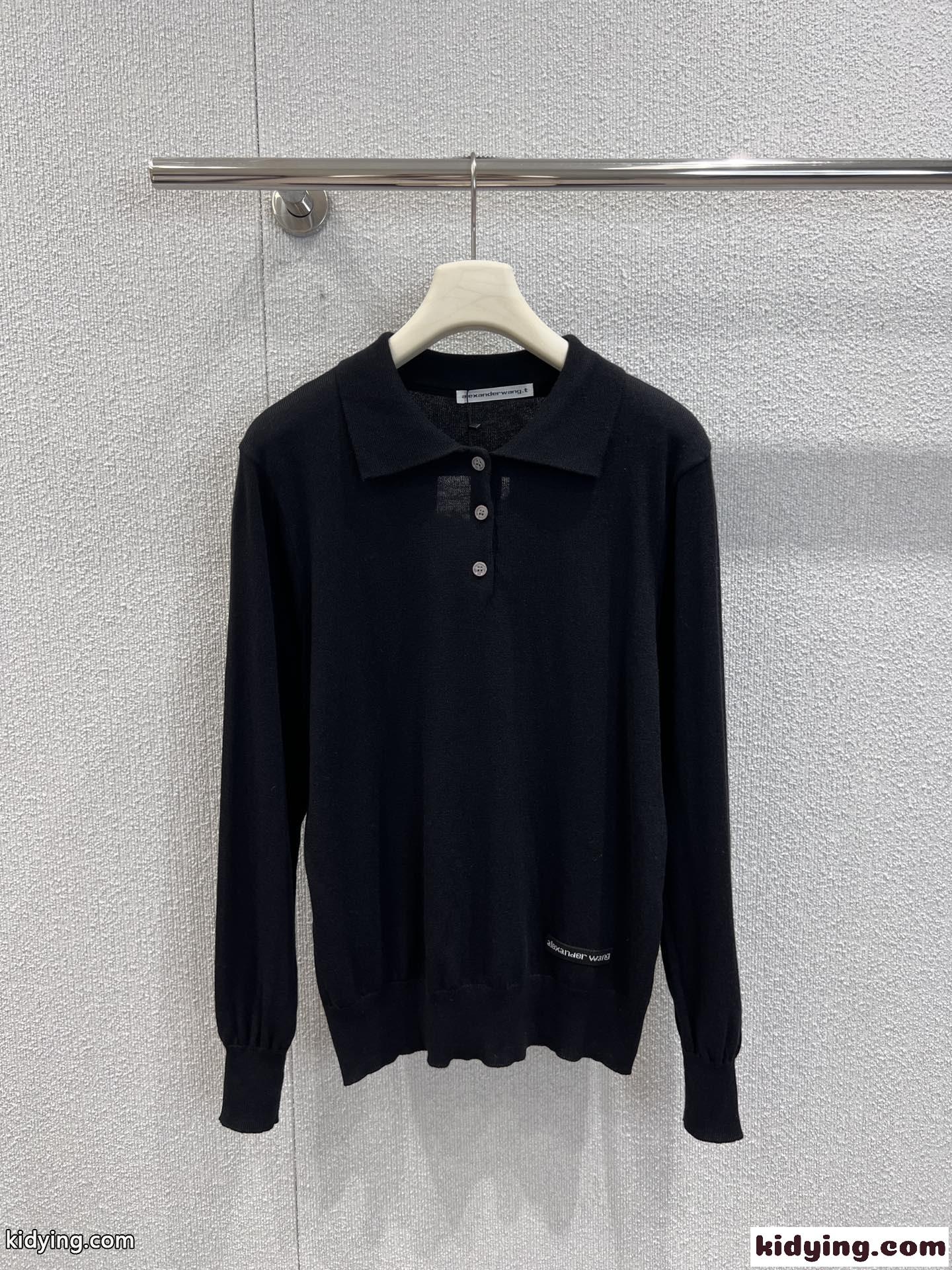 洗練された ウール&カシミヤ ニットポロ アレキサンダーワング ニット 偽物 ブラック-0