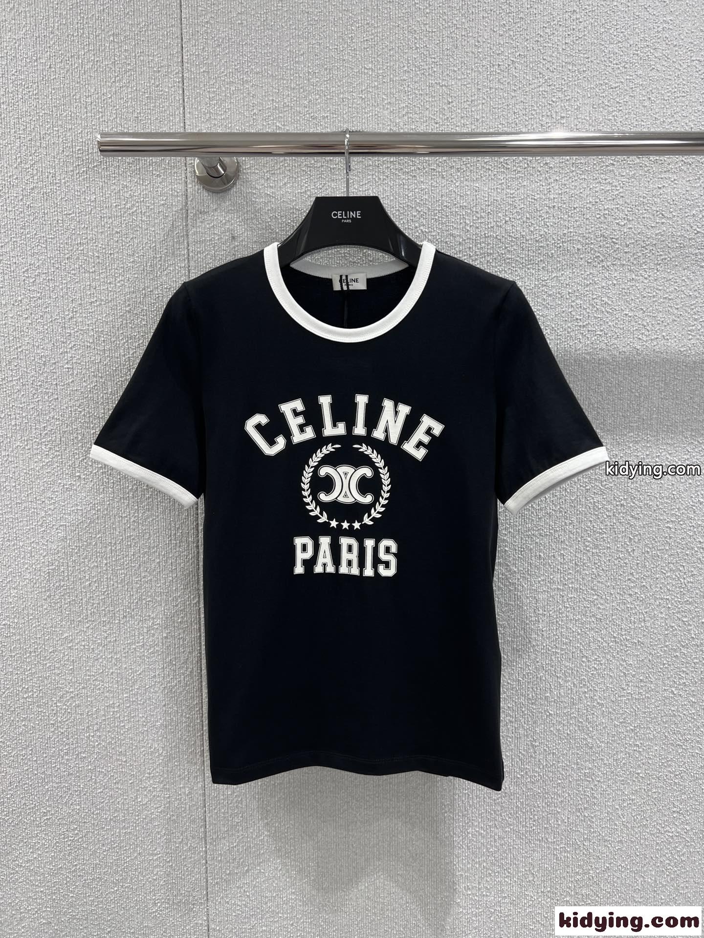 カジュアル ロゴプリント 半袖Tシャツ セリーヌ Tシャツ コピー ブラック-0