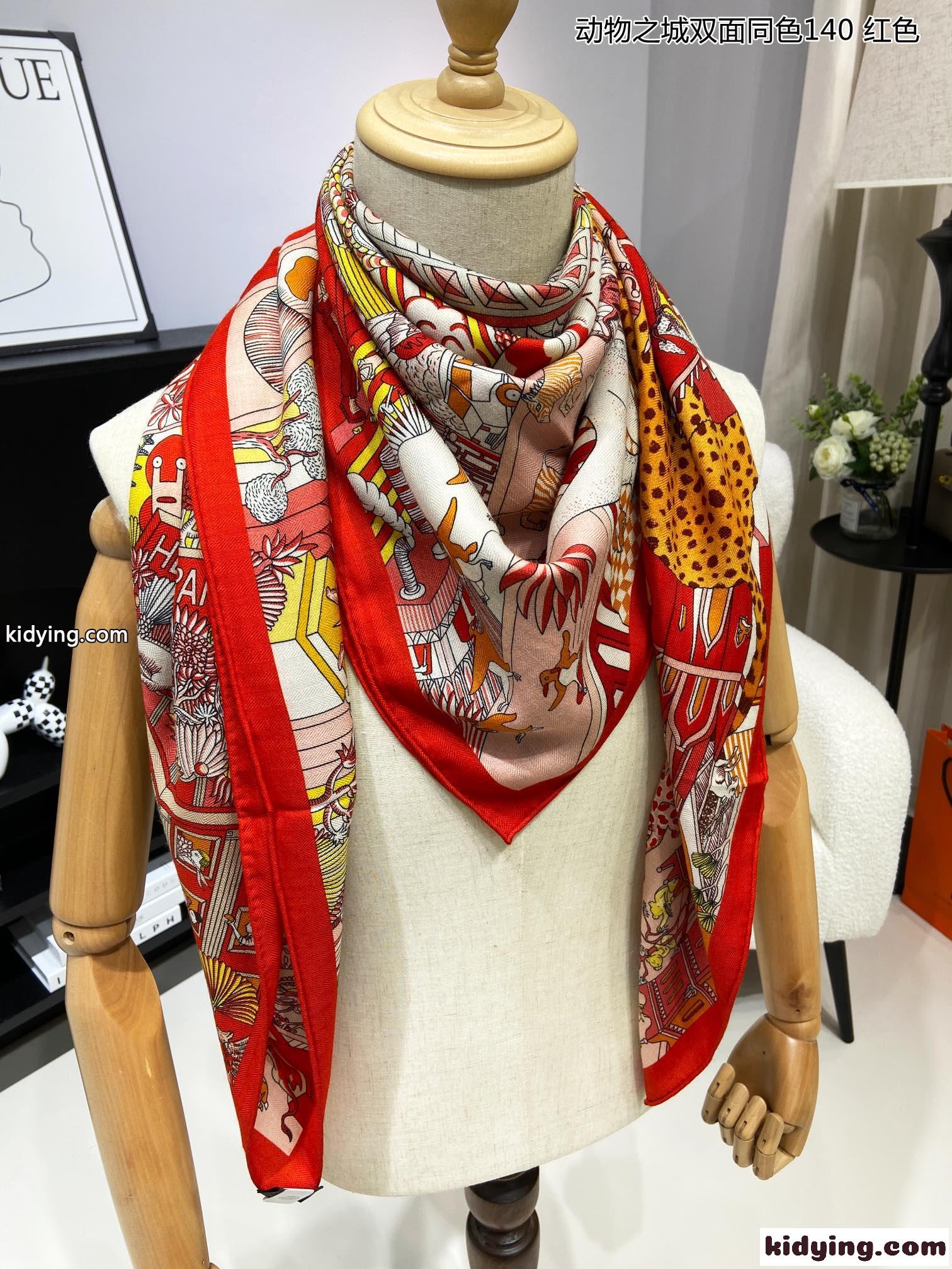 カレ140 ショール シルク＆カシミヤ Animapolis エルメス スカーフ コピー 140cm*140cm レッド-0