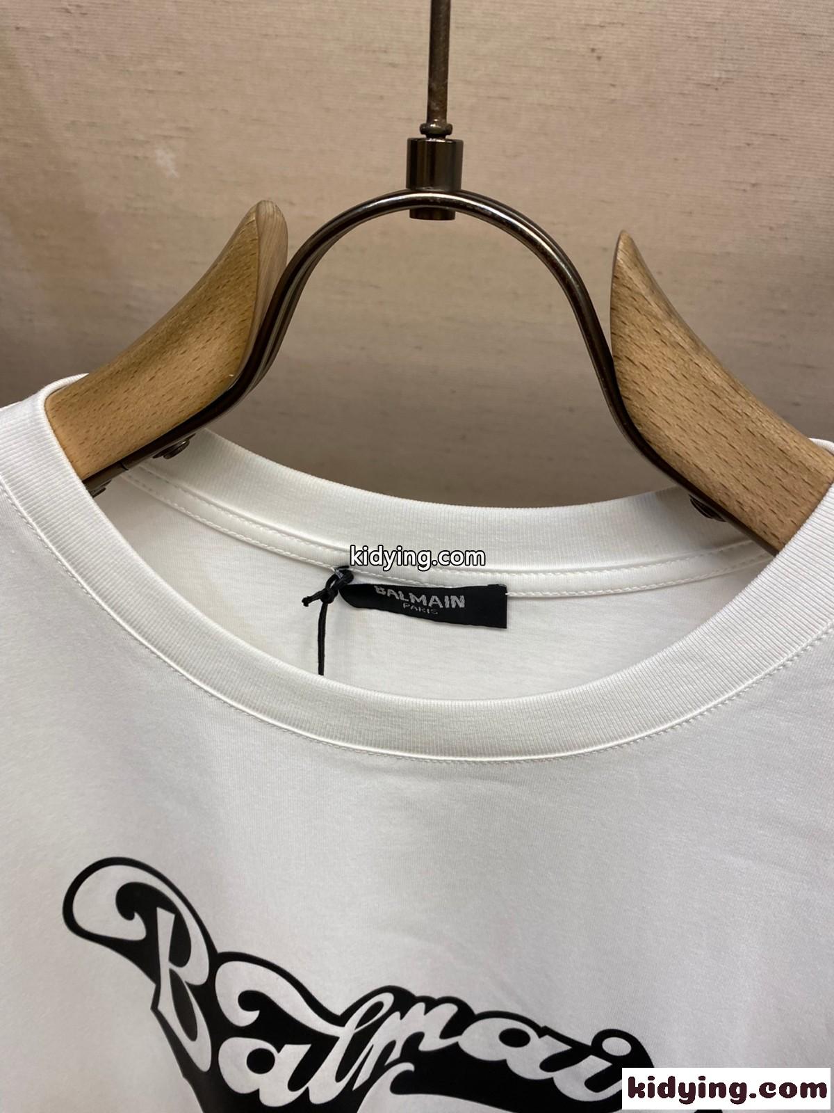 バルマン Tシャツ コピー シンプル ロゴ入り クルーネック 半袖Tシャツ ホワイト-2