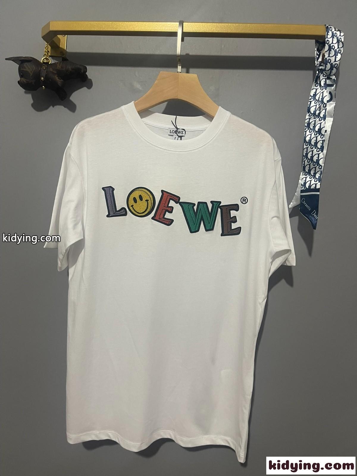 人気 ゆったり 体型カバー 着痩せ ロエベ tシャツ コピー ラウンドネック ロゴ 刺繍 コットン カジュアル-1