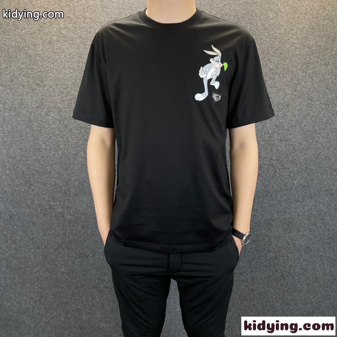 フィリッププレイン 半袖Tシャツ コピー クルーネック カジュアル 柔らかい 快適 メンズ トップス ホワイト ブラック-1