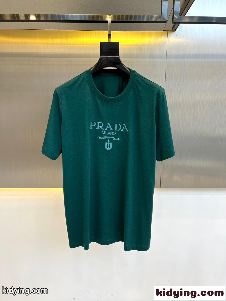 シンプル ロゴ入り コットンジャージー 半袖Tシャツ プラダ Tシャツ コピー グリーン-0