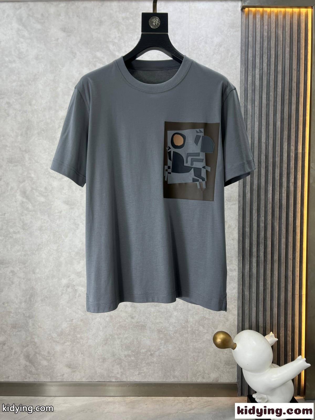 シンプル おしゃれ コットン 半袖Tシャツ エルメス Tシャツ コピー グレー-0