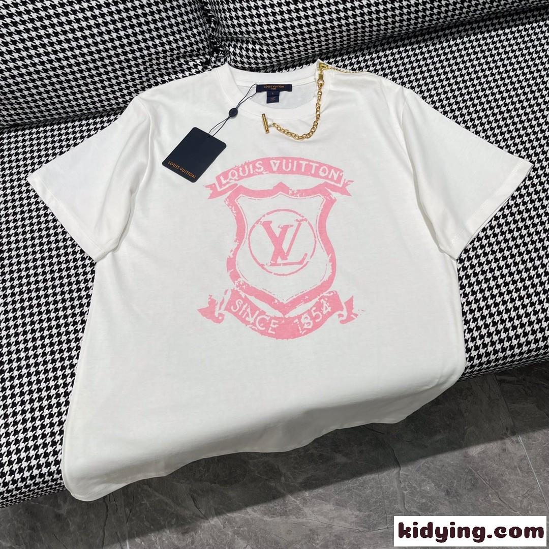 おしゃれ プリント クルーネック ルイ・ヴィトン Tシャツ コピー 快適 半袖 トップス-3