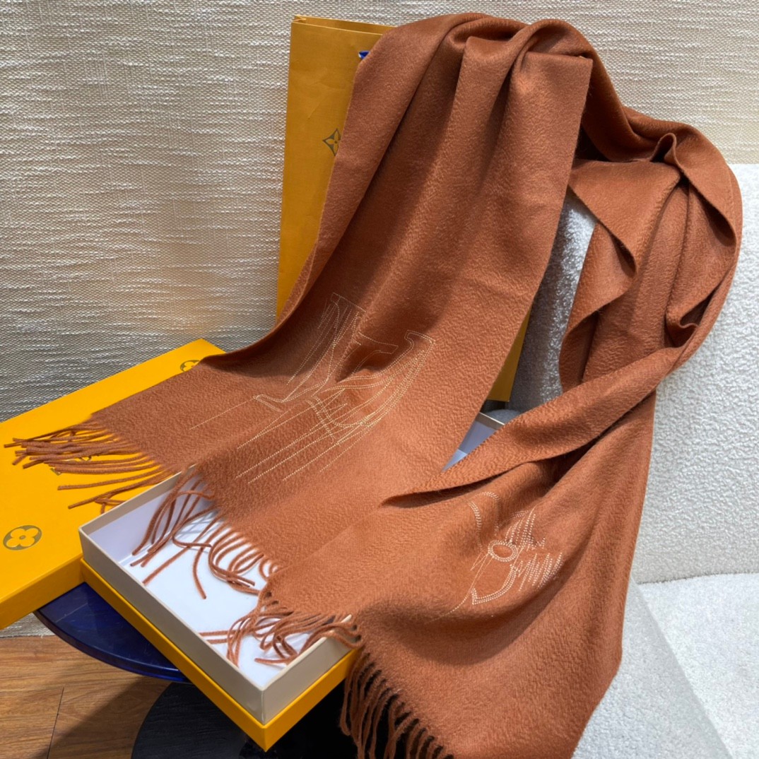 ルイヴィトン スカーフ コピー カシミヤ おしゃれ LV ステッチ マフラー-2