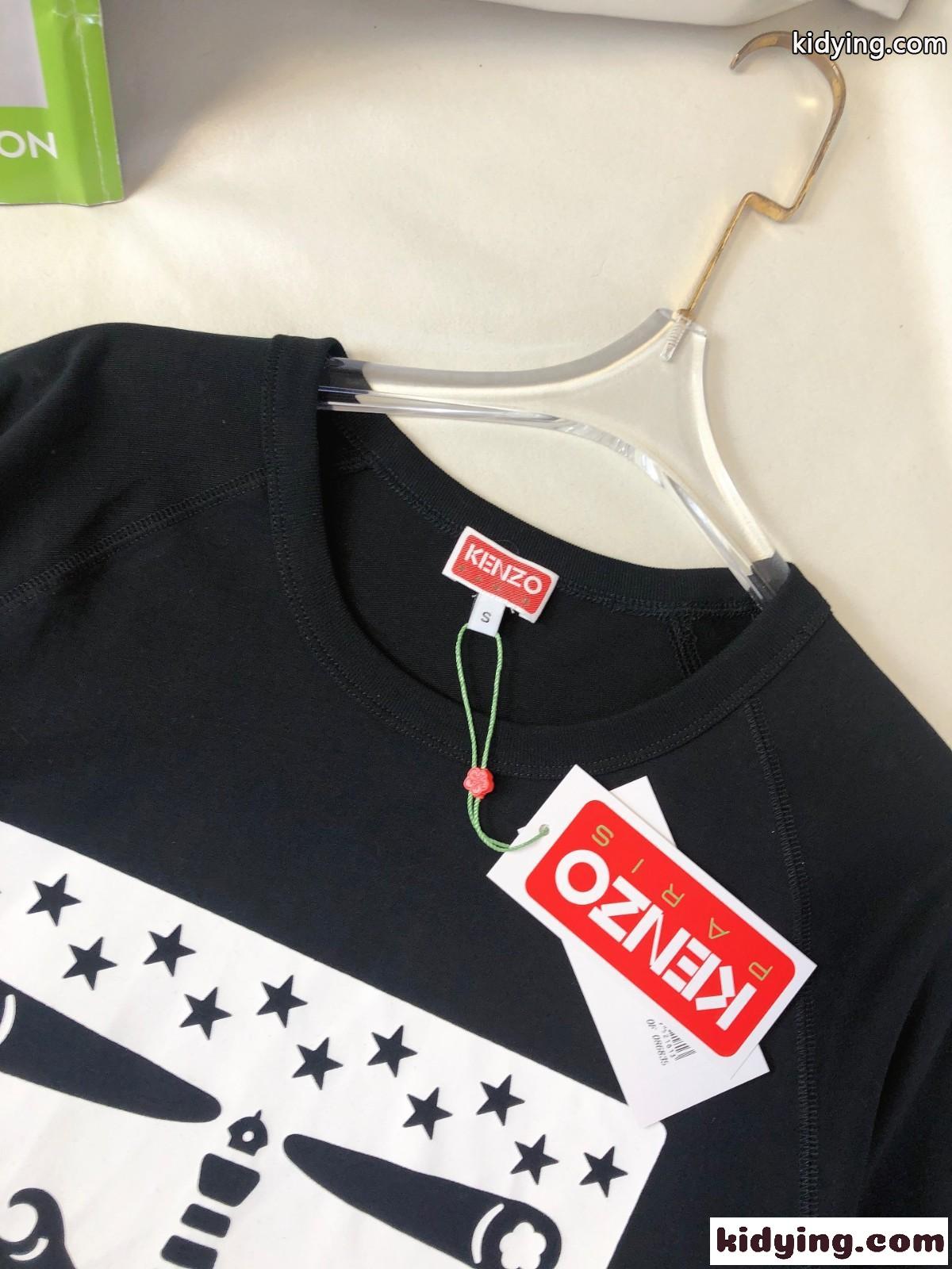 シンプル クルーネック プリント 半袖Tシャツ ケンゾー Tシャツ コピー ユニセックス-3