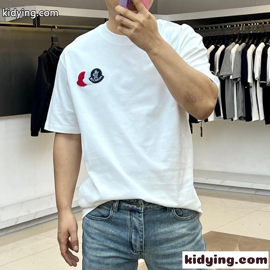 お洒落 モンクレール Tシャツ 偽物 コットン クルーネック 半袖Tシャツ ホワイト-1