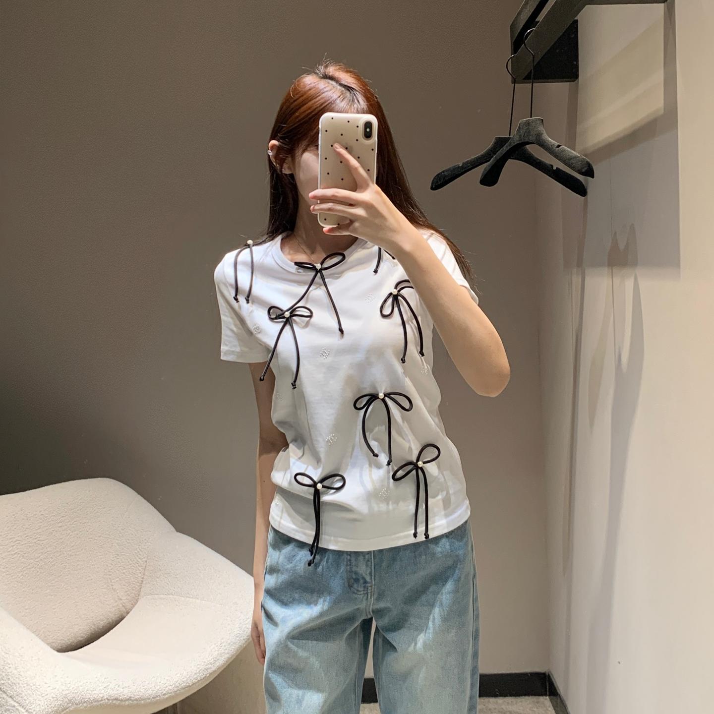 リボン×パールが可愛い&25p 半袖Tシャツ シャネル Tシャツ コピー-0