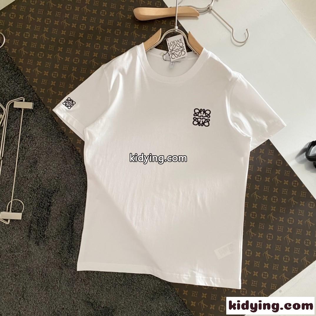 シンプル カジュアル 刺繍 レディース メンズ ゆったり ロエベ  半袖tシャツ コピー ホワイト ブラック ファッション-0