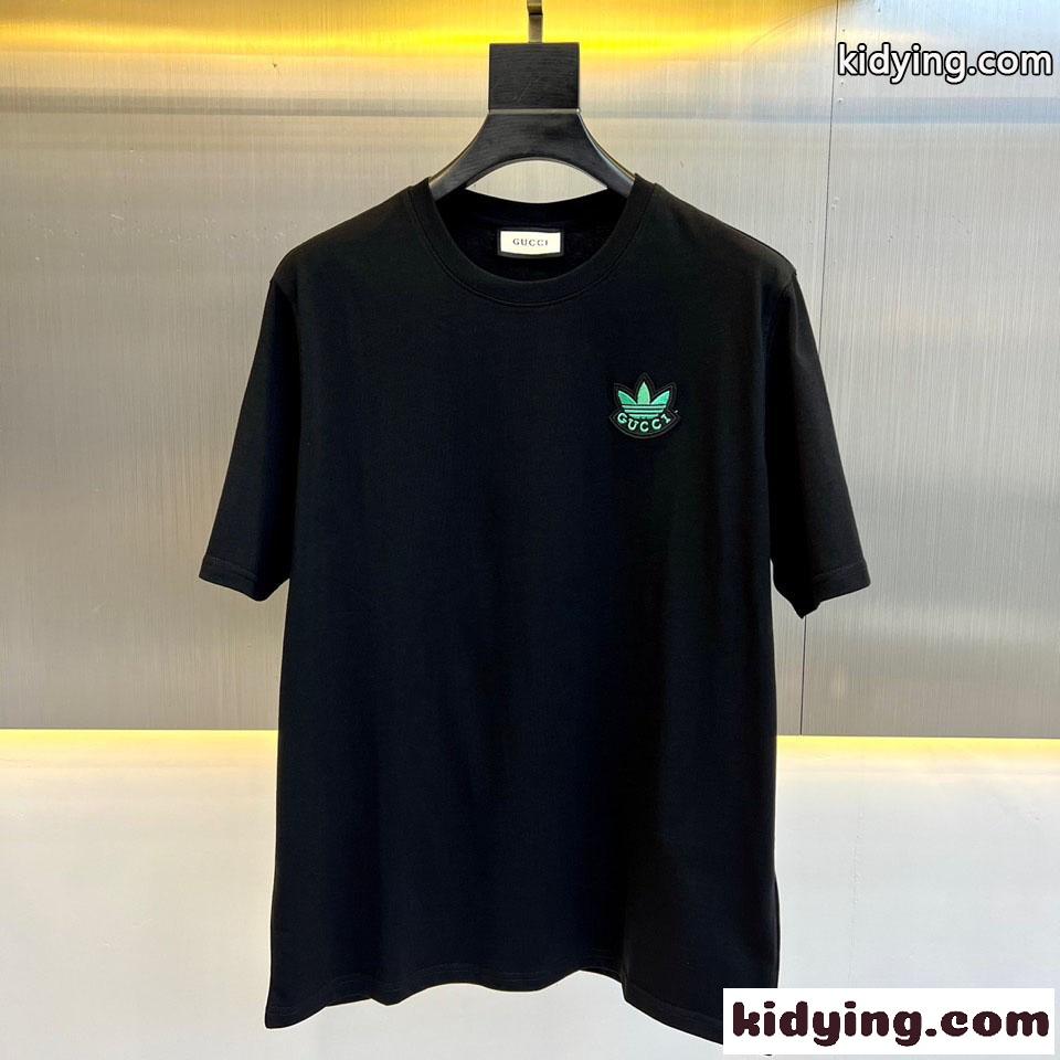 ADIDAS X GUCCI コットン クルーネック Tシャツ グッチ Tシャツ コピー 男女兼用 ブラック-0