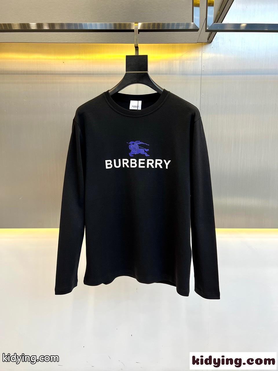 ベーシック ロゴプリント クルーネック 長袖Tシャツ バーバリー Tシャツ コピー ブラック-0