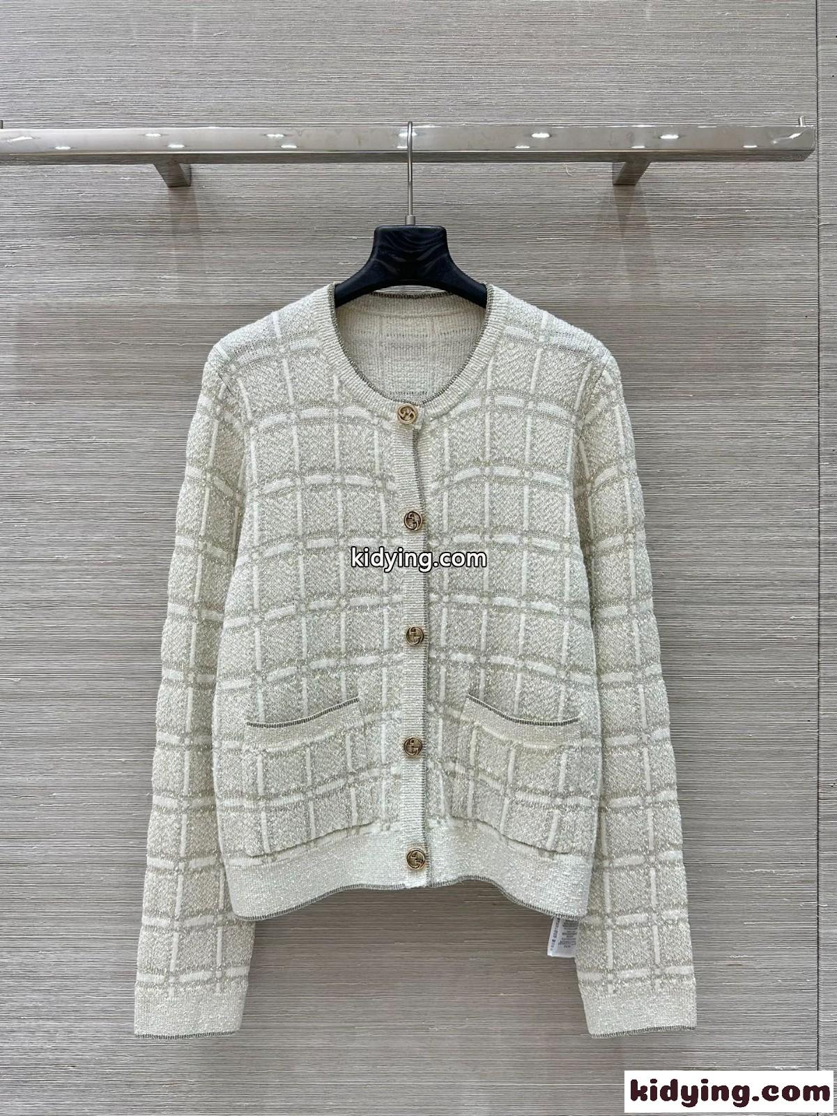 ウール＆ラメ チェック ジャカード カーディガン グッチ ニット コピー ホワイト-2