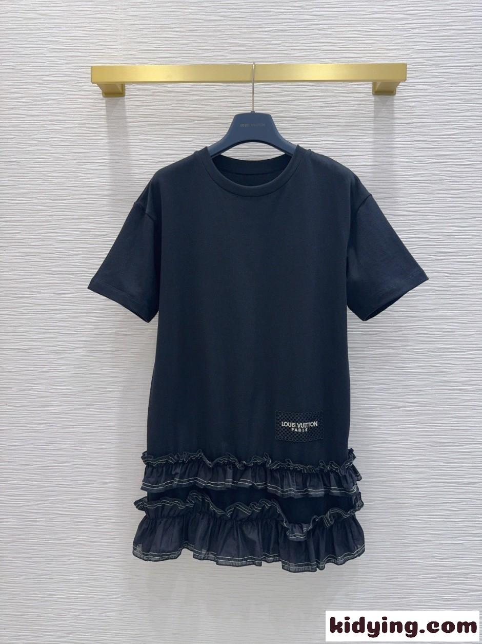 ラッフルトリム Tシャツドレス ルイ・ヴィトン ワンピース コピー ブラック-2