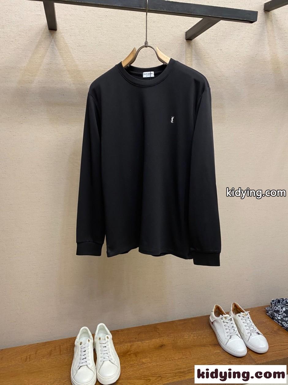 洗練された YSLロゴ イヴ・サンローラン Tシャツ 偽物 長袖Tシャツ ブラック-0