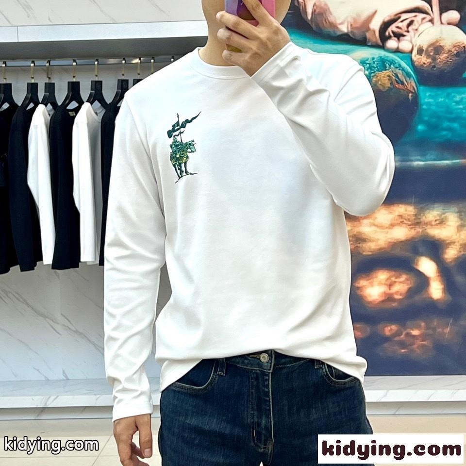 シンプル ロゴ入り クルーネック 長袖Tシャツ バーバリー Tシャツ 偽物 ホワイト-1