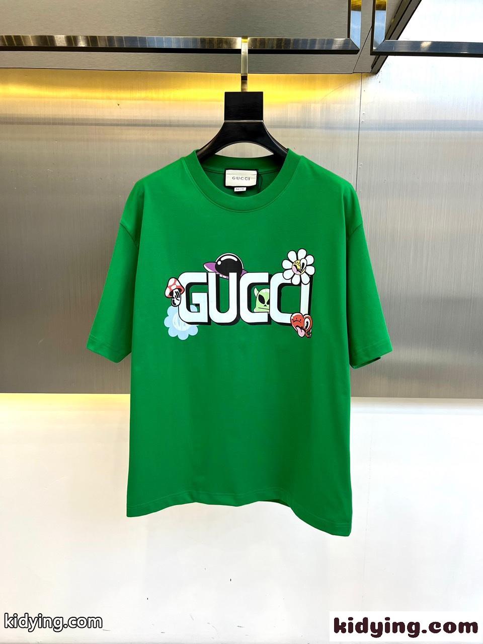 グッチ 半袖Tシャツ コピー 快適 コットン Tシャツ クルーネック グリーン-0