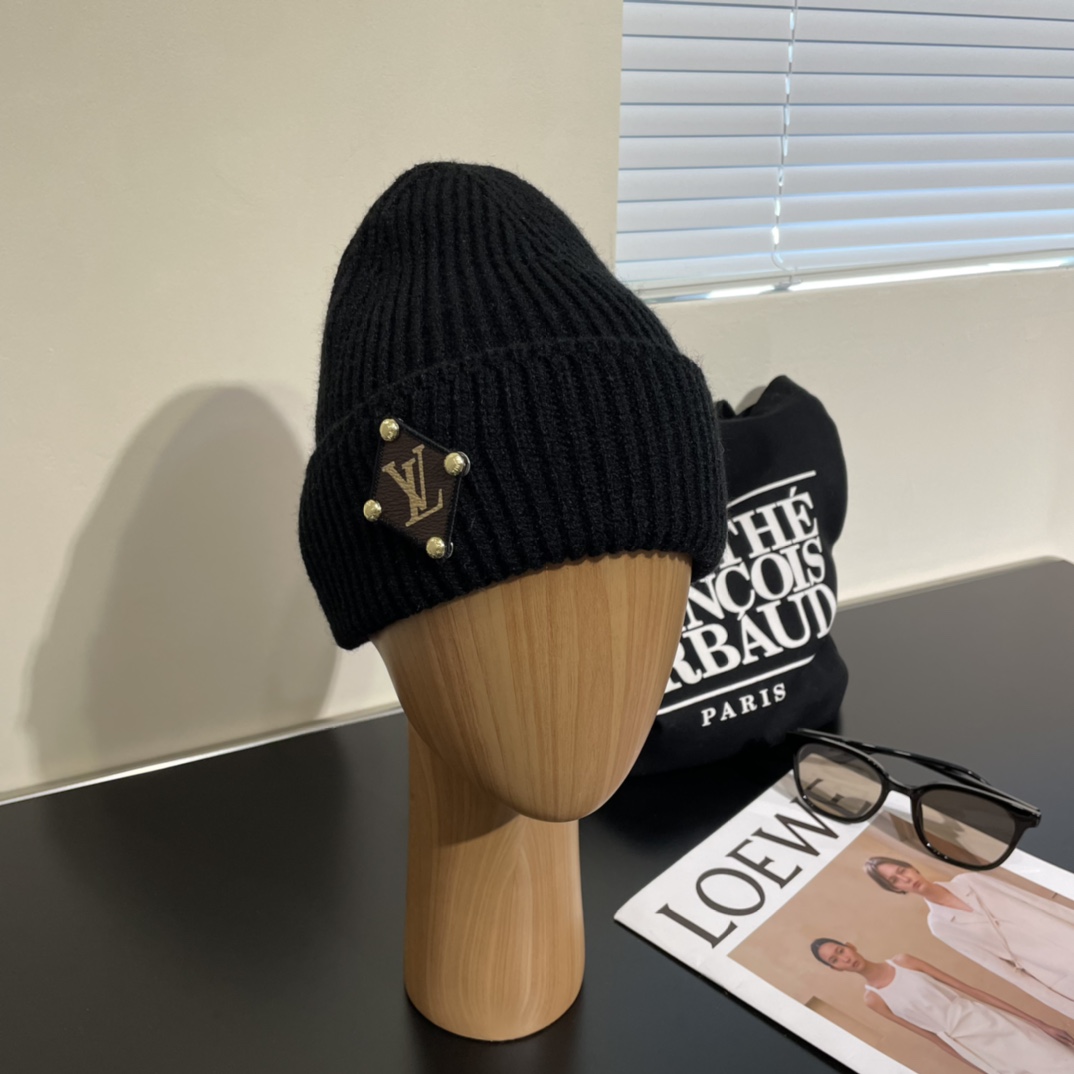 定番 合わせやすい ビーニー・LV ニットキャップ ルイヴィトン 帽子 偽物 ブラック-0