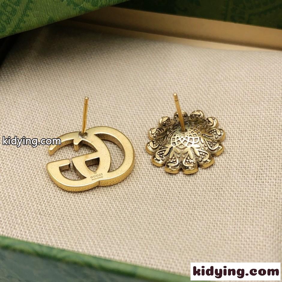 グッチ イヤリング 偽物 ダブルG&フラワー アシンメトリーピアス-4