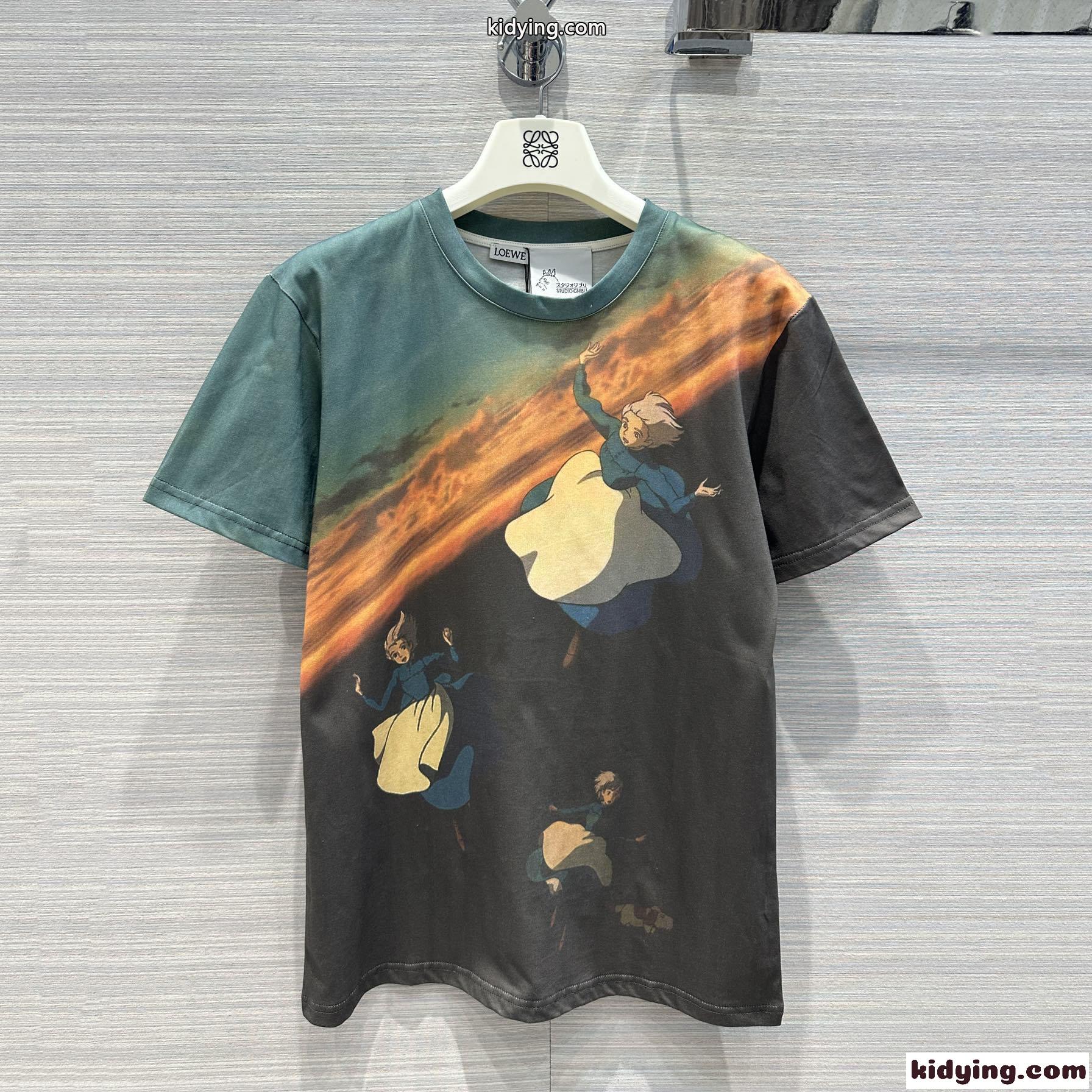LOEWE × ハウルの動く城 ロエベ Tシャツ コピー コットン クルーネック 半袖Tシャツ-2