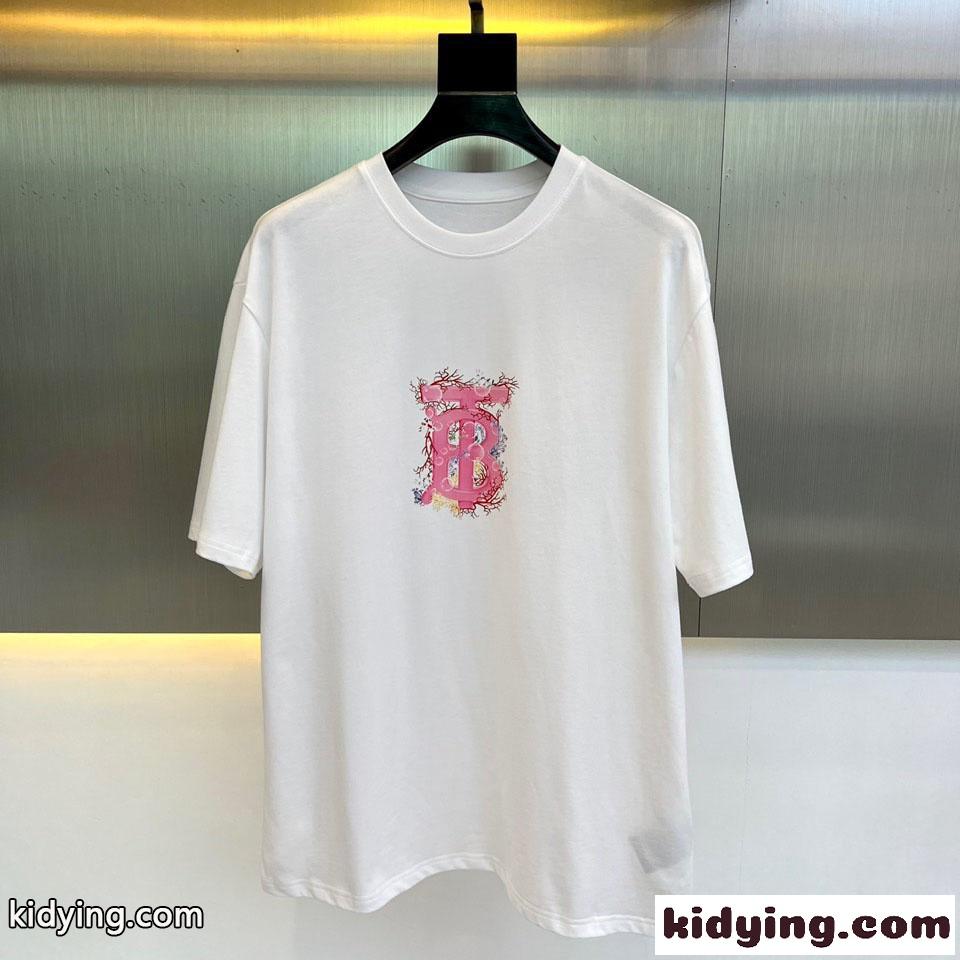 カジュアル ゆったり クルーネック ロゴ 半袖 バーバリー Tシャツ コピー ホワイト-0