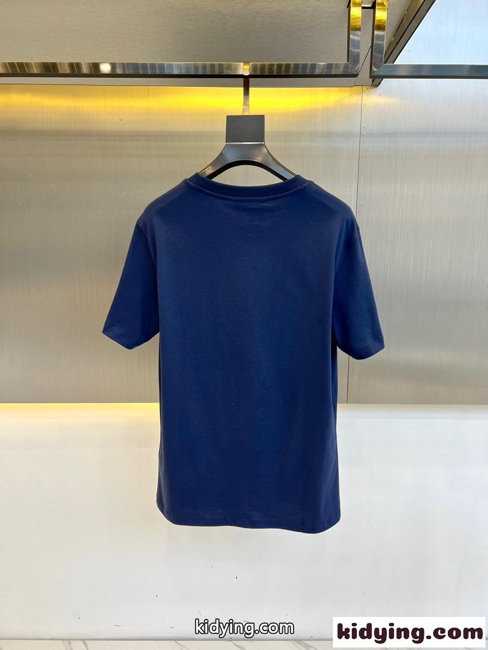シンプル ロゴ入り コットン 半袖Tシャツ プラダ Tシャツ コピー ブルー-4