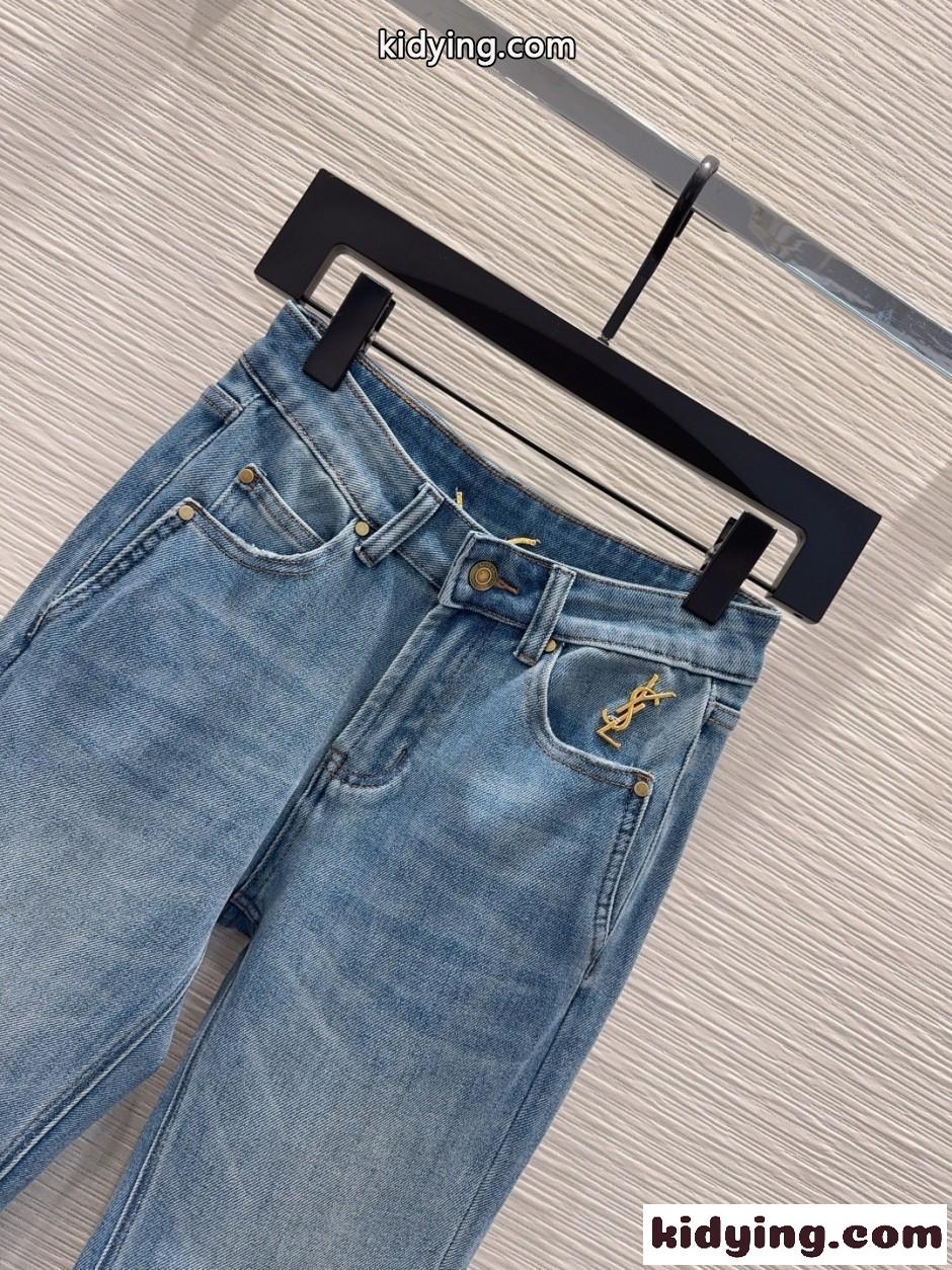 フレア デニムパンツ イヴ・サンローラン ジーンズ 偽物 合わせやすい ブルー-2