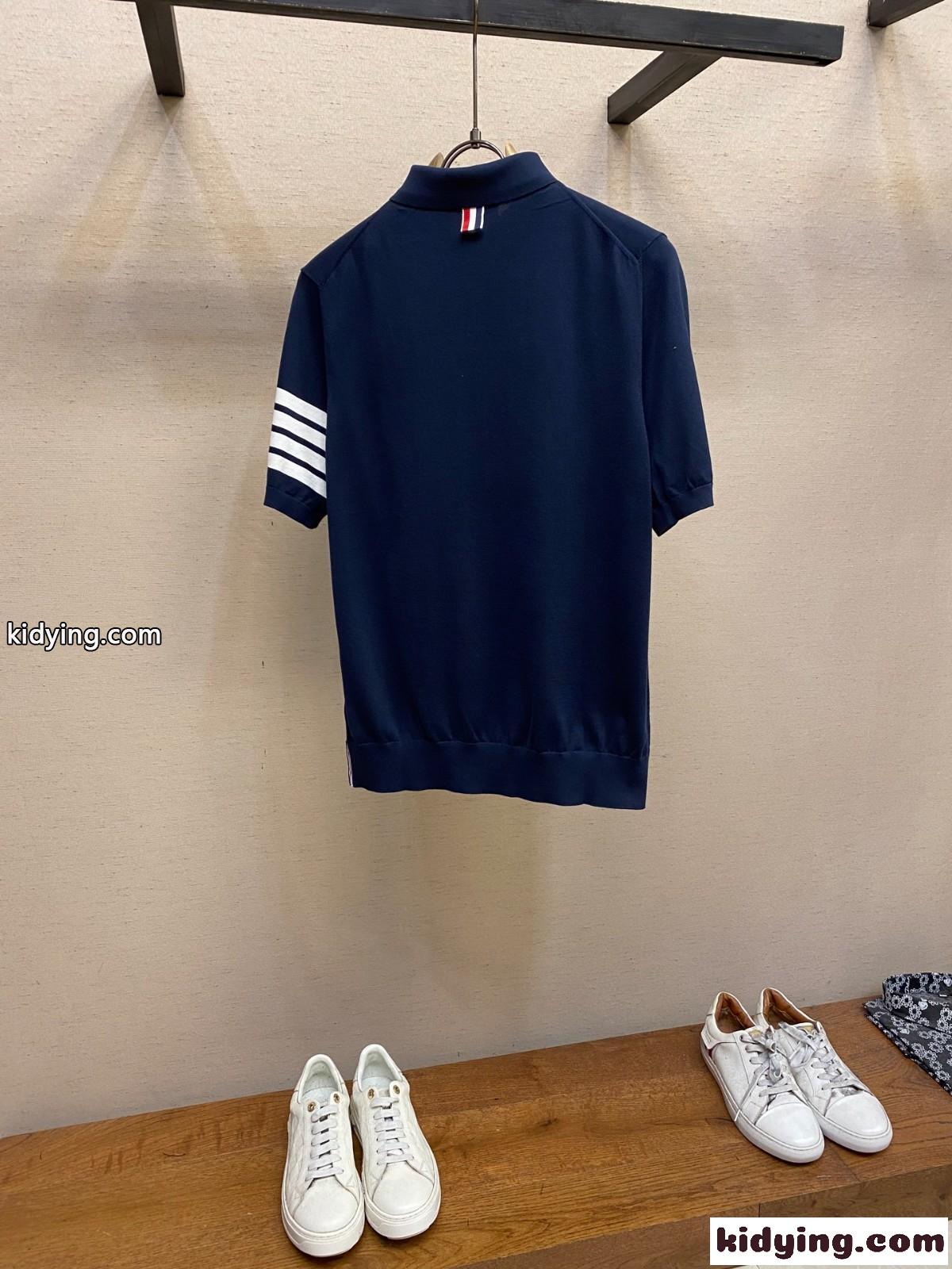 トムブラウン Tシャツ スーパーコピー 定番 人気 コットン 半袖ポロシャツ ブルー-1