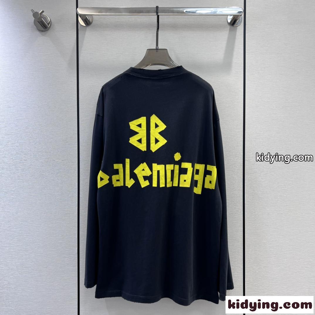 TAPE TYPE 長袖Tシャツ オーバーサイズ ロゴ バレンシアガ Tシャツ コピー ユニセックス-0